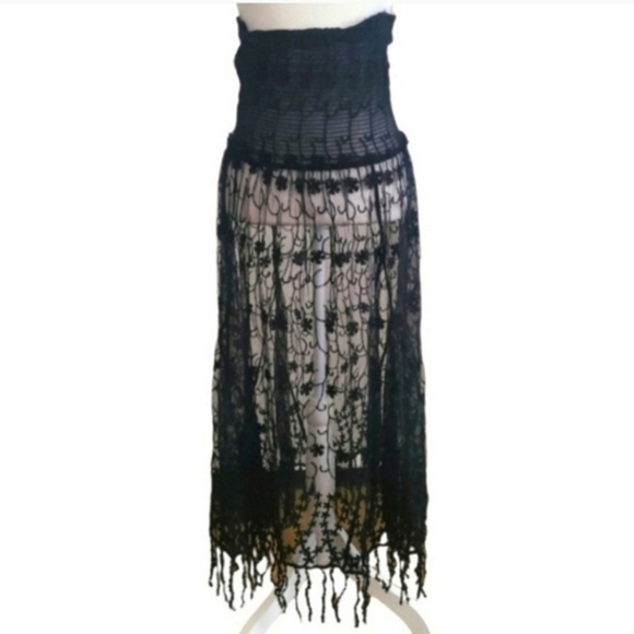 Free People Black Floral Mesh Skirt - Picture 1 of 9